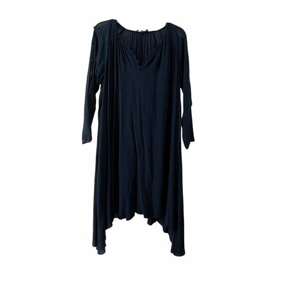 Madewell Dresses & Skirts - Madewell Dress Navy Blue Womens Size S Long Button Peep Sleeve Shark Bite Hem